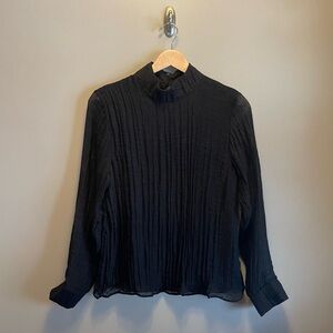 Zara Black Long Sleeve Mock Neck Lightweight Textured Blouse